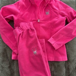Spyder girls Hot Pink Fleece ski baselayer and Pants Set 7-8